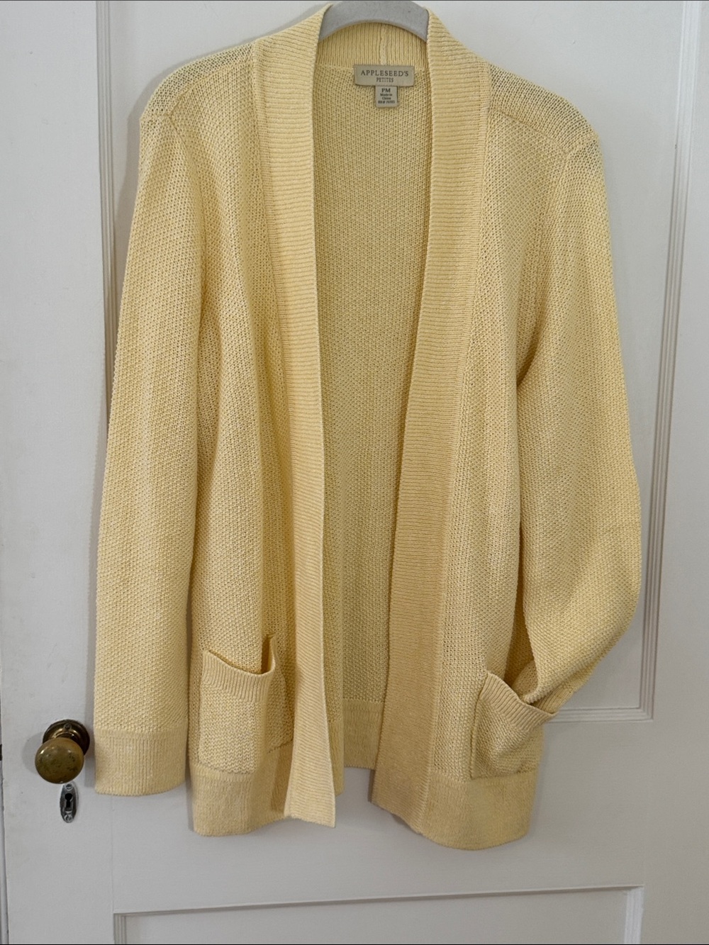 Appleseed's Butter Yellow Open-Front Seedstitch Cardigan with Pockets, new, PM